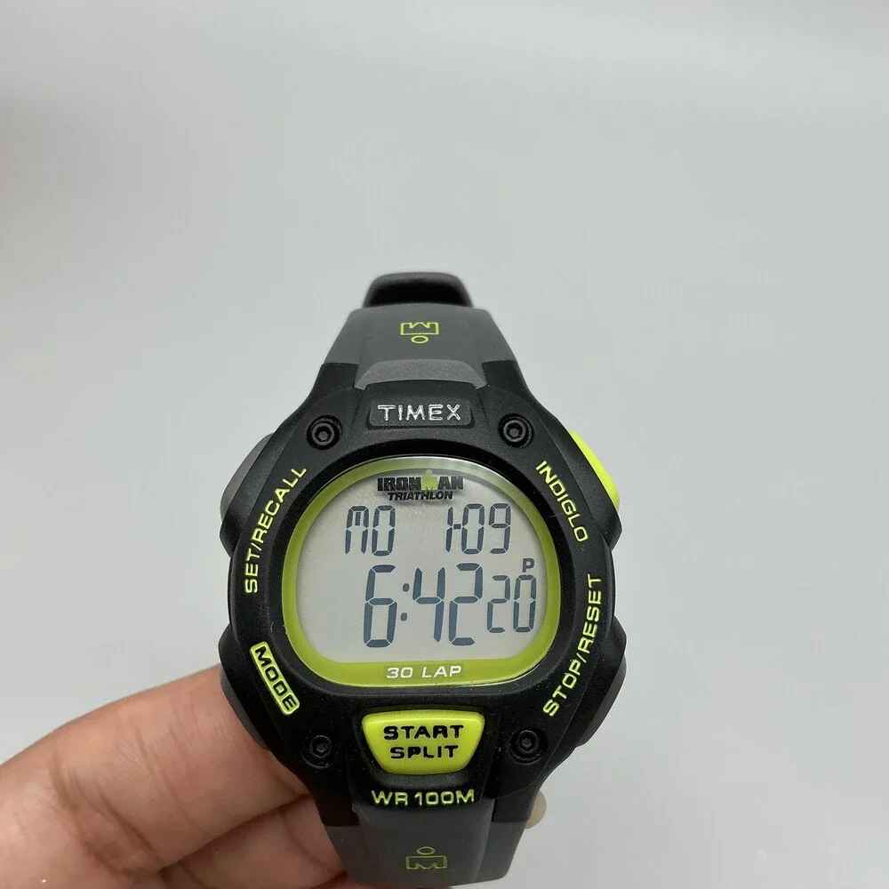 Timex Ironman Triathlon 30-Lap Mens Watch 38mm Gray Digital Resin Strap New Batt
